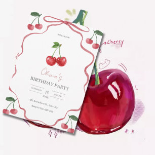 Cute Cherry Theme Birthday Invite