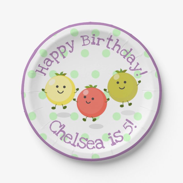 Cute cherry tomato friends cartoon illustration paper plates (Front)