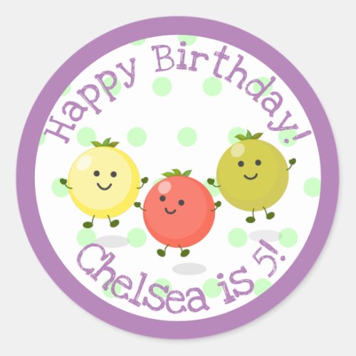 Cute cherry tomato personalised cartoon birthday classic round sticker