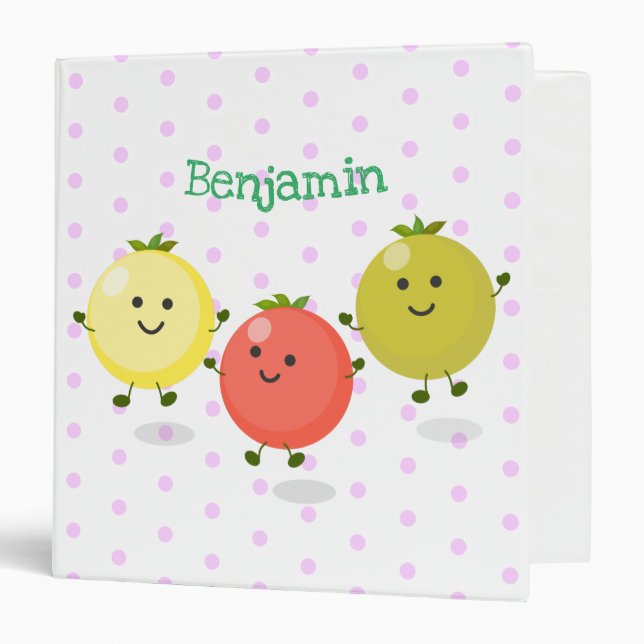 Cute cherry tomatoes cartoon illustration 3 ring binder (Front/Inside)
