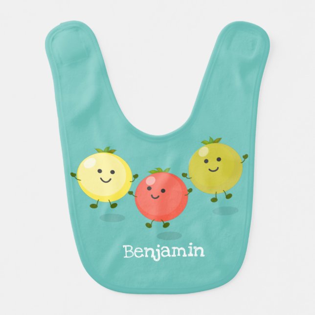 Cute cherry tomatoes cartoon illustration baby bib (Front)