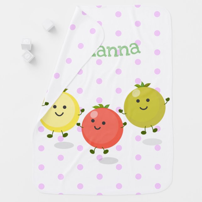 Cute cherry tomatoes cartoon illustration baby blanket (In Situ)