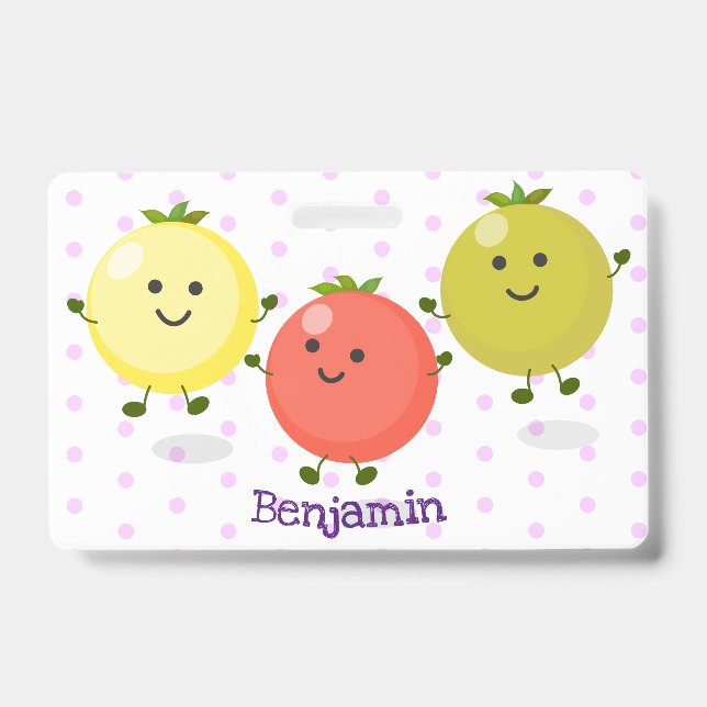 Cute cherry tomatoes cartoon illustration badge (Front)