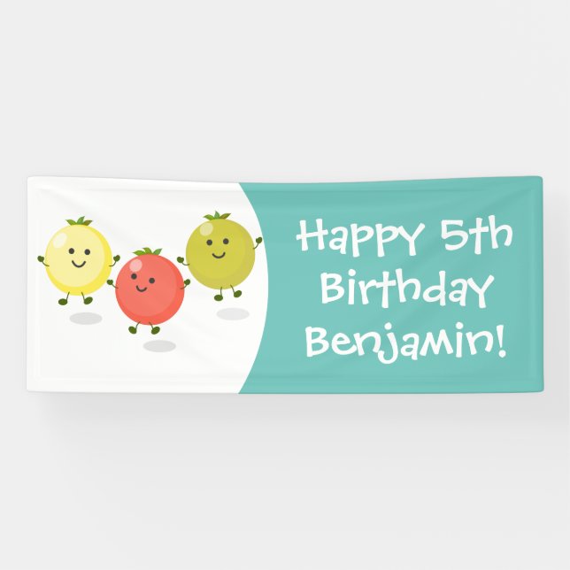 Cute cherry tomatoes cartoon illustration banner (Horizontal)