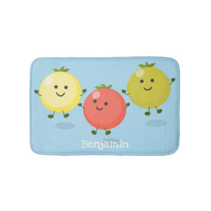 Cute cherry tomatoes cartoon illustration bath mat