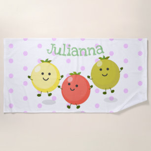 Cute cherry tomatoes cartoon illustration beach towel