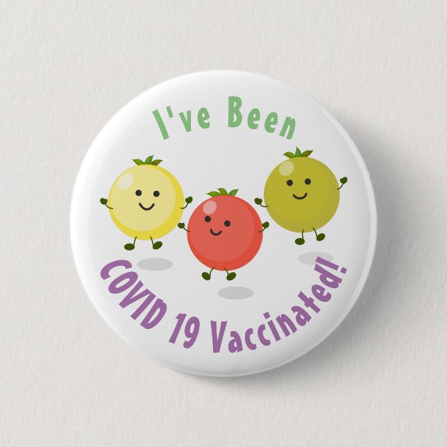 Cute cherry tomatoes cartoon illustration button (Front)