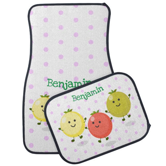 Cute cherry tomatoes cartoon illustration  car floor mat (Set)