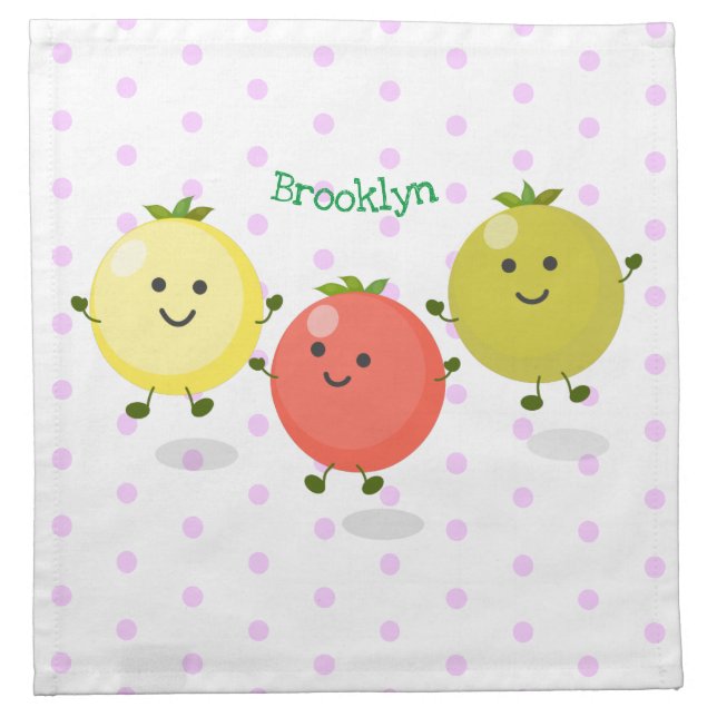 Cute cherry tomatoes cartoon illustration cloth napkin (Front)