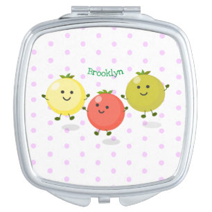 Cute cherry tomatoes cartoon illustration compact mirror
