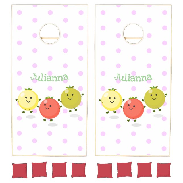 Cute cherry tomatoes cartoon illustration cornhole set (Set)