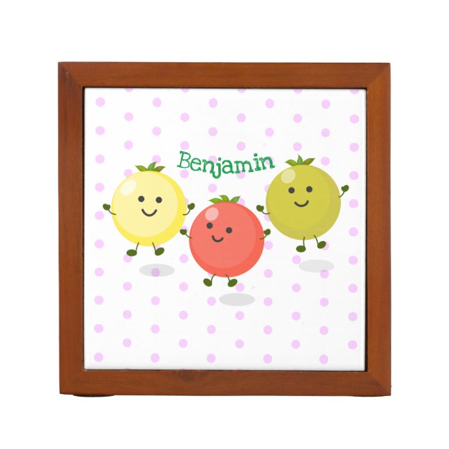 Cute cherry tomatoes cartoon illustration desk organizer (Front)