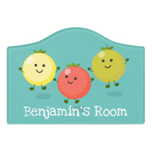 Cute cherry tomatoes cartoon illustration door sign