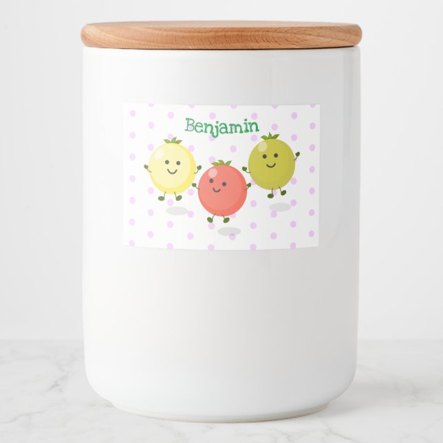Cute cherry tomatoes cartoon illustration food label (Front)