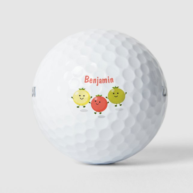 Cute cherry tomatoes cartoon illustration golf balls (Front)