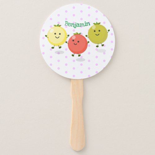 Cute cherry tomatoes cartoon illustration hand fan