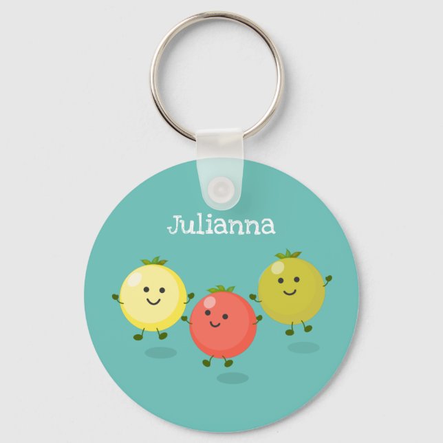 Cute cherry tomatoes cartoon illustration keychain (Front)