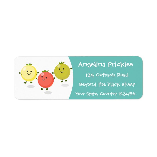 Cute cherry tomatoes cartoon illustration label (Front)