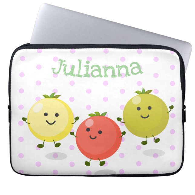 Cute cherry tomatoes cartoon illustration laptop sleeve (Front)