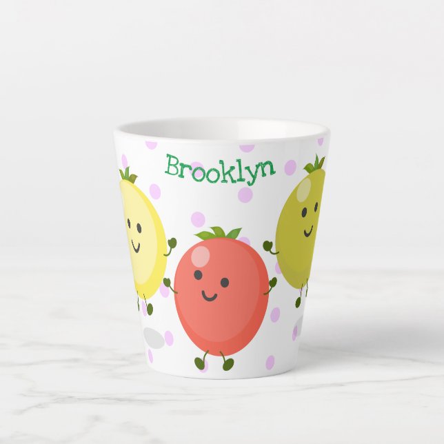 Cute cherry tomatoes cartoon illustration latte mug (Front)