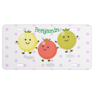 Cute cherry tomatoes cartoon illustration license plate