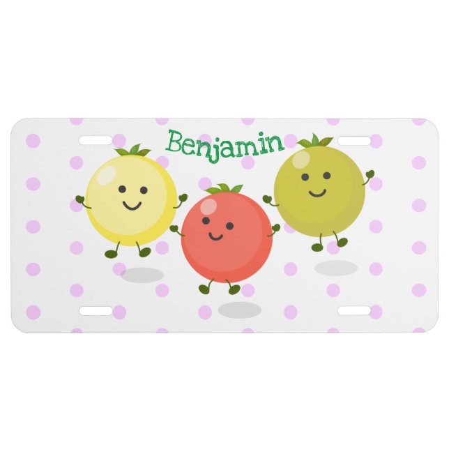 Cute cherry tomatoes cartoon illustration license plate (Front)