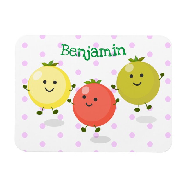 Cute cherry tomatoes cartoon illustration magnet (Horizontal)