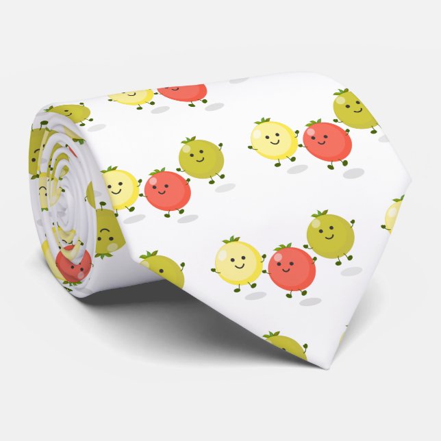 Cute cherry tomatoes cartoon illustration neck tie (Rolled)