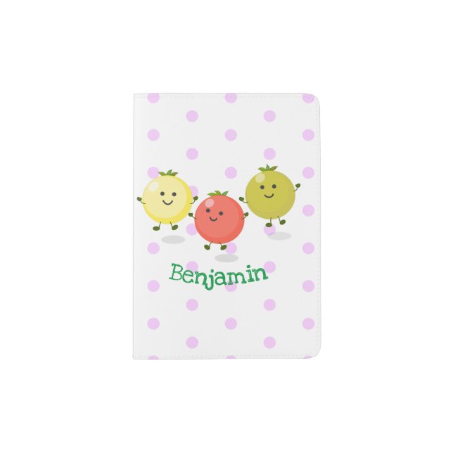 Cute cherry tomatoes cartoon illustration passport holder (Front)