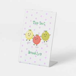 Cute cherry tomatoes cartoon illustration pedestal sign