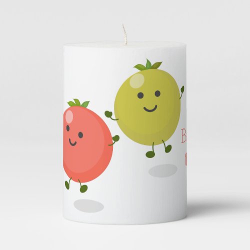 Cute cherry tomatoes cartoon illustration pillar candle