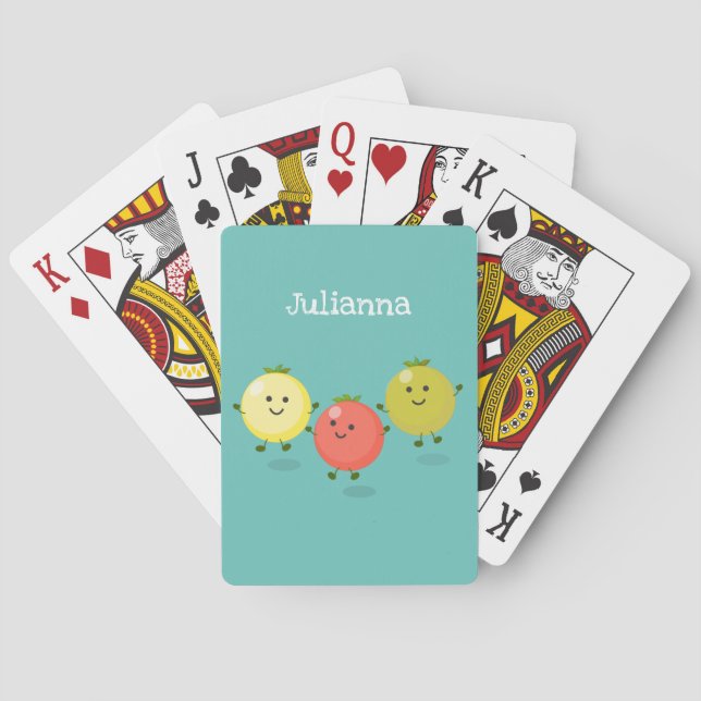 Cute cherry tomatoes cartoon illustration poker cards (Back)