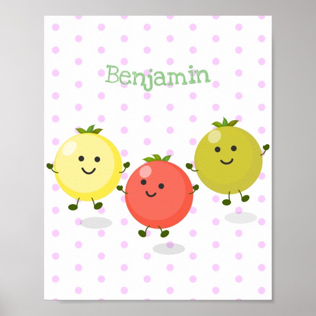 Cute cherry tomatoes cartoon illustration poster (Front)