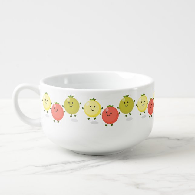 Cute cherry tomatoes cartoon illustration soup mug (Right)