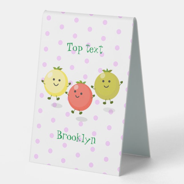 Cute cherry tomatoes cartoon illustration table tent (Front)