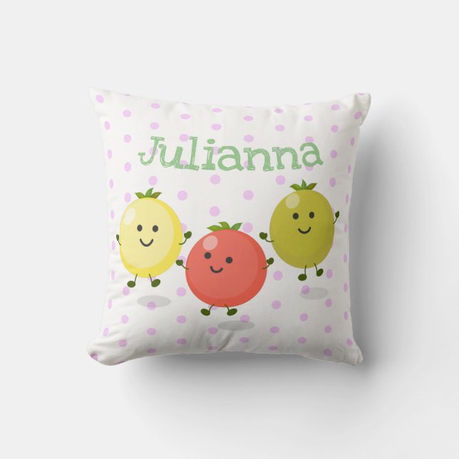 Cute cherry tomatoes cartoon illustration throw pillow (Front)