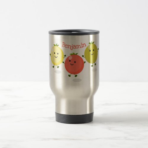 Cute cherry tomatoes cartoon illustration travel mug