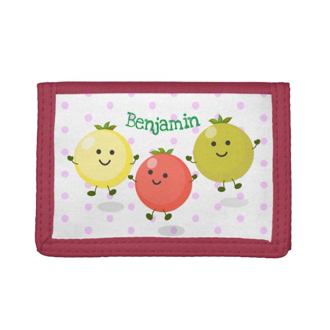 Cute cherry tomatoes cartoon illustration trifold wallet (Front)
