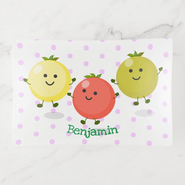 Cute cherry tomatoes cartoon illustration trinket tray (Front)