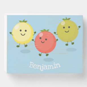 Cute cherry tomatoes cartoon illustration wooden box sign