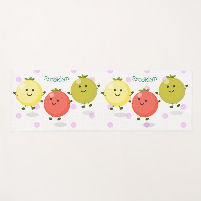 Cute cherry tomatoes cartoon illustration yoga mat (Front (Horizontal))