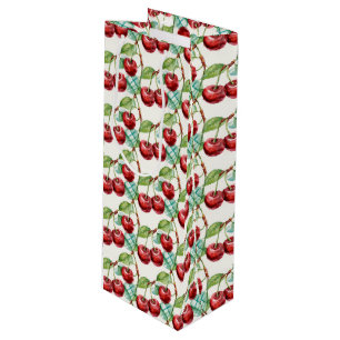 Cute Cherry Vintage Themed Pattern Wine Gift Bag