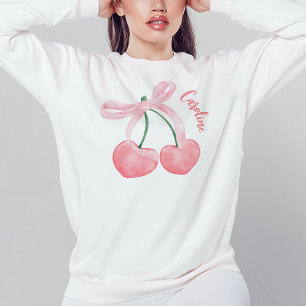 Cute Cherry w/ Pink Bow Girly Coquette Aesthetic Sweatshirt