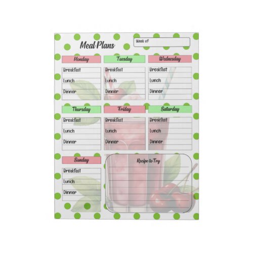 Cute Cherry Weekly Meal Planner Notepad