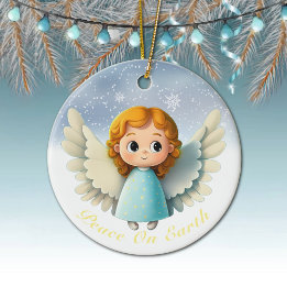 Cute Cherub Baby Girl Angel, Peace On Earth 👼🏻🎄 Ceramic Ornament