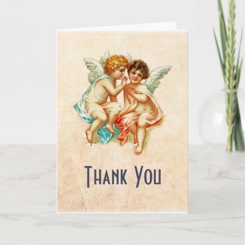 Cute Cherub Ephemera on Faux Parchment Thank You Card