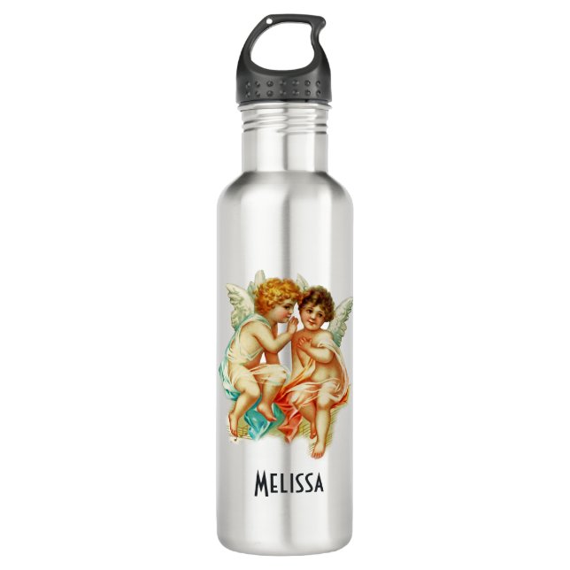 Cute Cherub Ephemera Whispering Angels Stainless Steel Water Bottle (Front)