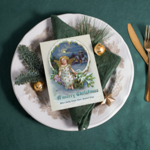 Cute Cherub gold wing, Christmas Greeting Card