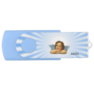 Cute cherub on light blue & white rays flash drive