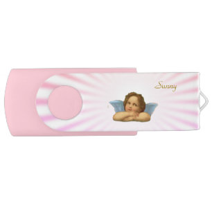 Cute cherub on light pink & white rays flash drive